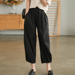 Quần baggy đơn sắc lưng thun ống rộng có dây rút - NU7414