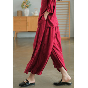 Quần baggy lưng thun ống rộng thêu hoa văn nổi - NU7542