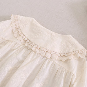 Áo sơ mi linen Morigirl dài tay thêu hoa lá túi tròn  - NU8319