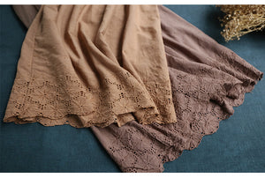 Đầm liền linen hai dây form xòe thêu hoa lá - NU6941