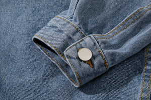 Áo khoác denim retro dài tay có mũ - NU7881