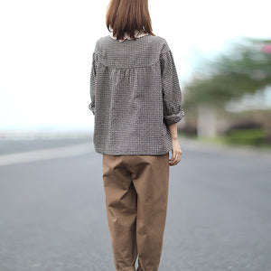 Áo sơ mi linen caro dài tay - NU4413