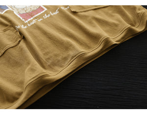 Áo T-shirt linen dệt kim ngắn tay cổ tròn in mặt chú gấu - NU8537