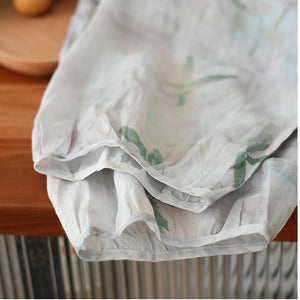 Đầm liền linen ngắn tay cổ V một khuy in hoa lá - NU7507