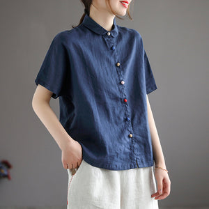 Áo sơ mi linen ngắn tay cổ pipi khuy tròn màu sắc - NU5682