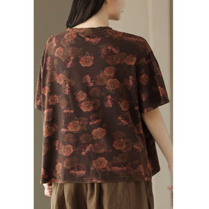 Áo T-shirt ngắn tay cổ tròn in hoa lá đơn sắc - NU8630