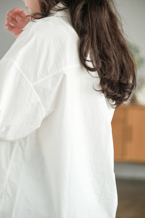 Áo sơ mi dài tay cổ đức vạt mullet form dài túi kiểu - NU7608