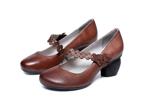 Giày da retro đế cao có quai đính hoa - OD0278