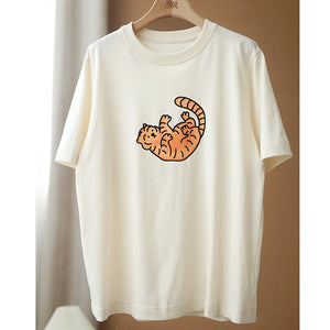 Áo T-shirt ngắn tay cổ tròn in chú hổ - NU6707