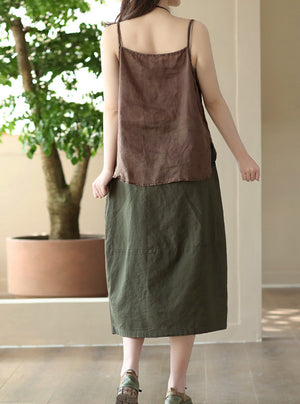 Chân váy linen retro hai túi ngang xếp ly - NU8520