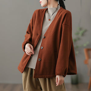 Áo khoác cardigan len dạ dài tay hai cổ V hai túi chéo - NU7872