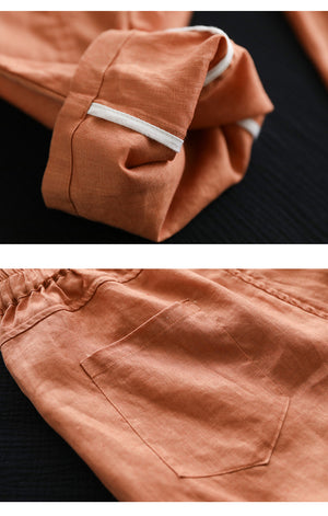 Quần baggy linen lưng thun thêu cô bé tóc xù - NU6830
