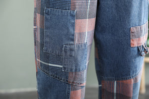 Quần baggy denim retro lưng thun kẻ sọc caro - NU8205