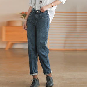 Quần baggy denim ống suông hai túi chéo retro - NU6440