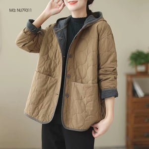 Áo khoác dài tay trần bông những vòng tròn có mũ - NU7931
