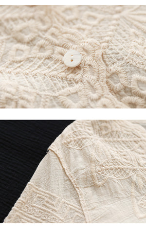 Áo khoác cardigan linen ngắn tay thêu hoa văn cổ V - NU8663