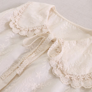Áo sơ mi linen Morigirl dài tay thêu hoa lá túi tròn  - NU8319