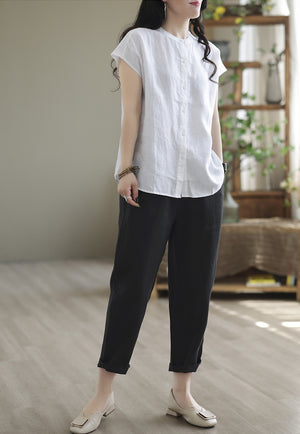 Quần baggy linen lưng thun ống đứng một khuy cài - NU7443