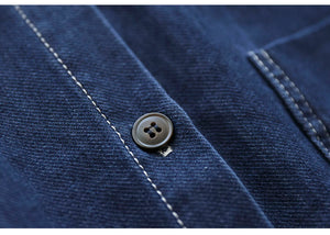 Áo khoác denim retro dài tay cổ đức một túi lớn - NU7713