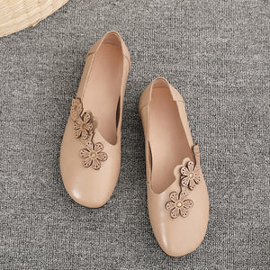 Giày da retro đính hoa thủ công đế bệt - OD0701