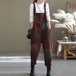 Quần baggy yếm retro in lá màu sắc - NU6625