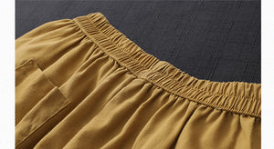 Quần baggy linen lưng thun thêu hoa văn hai túi chéo - NU6877
