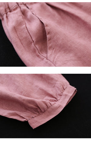 Quần sooc linen lửng lưng thun dây rút ống túm xếp ly - NU7411