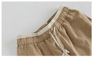 Quần baggy linen lưng thun ống đứng cạp phối màu - NU7426
