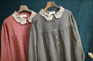 Áo sơ mi linen caro dài tay - NU4413