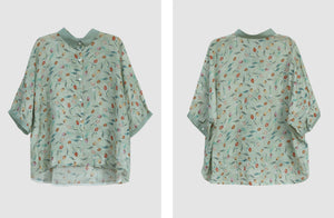 Áo sơ mi linen ngắn tay cổ pipi in hoa tulip sắc màu - NU8544