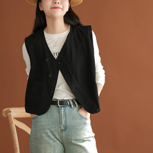 Áo khoác gile denim sát nách cổ V khuy lệch - NU8254