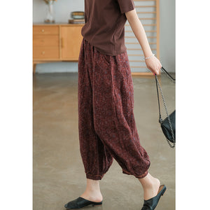Quần baggy linen lưng thun hoa văn trừu tượng ống rộng - NU7085