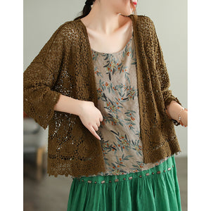 Áo khoác cardigan dệt kim ngắn tay thêu hoa lá - NU7550