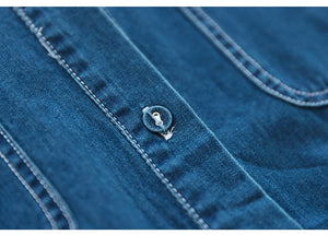Đầm liền denim ngắn tay cổ đức hai túi vuông cột dây - NU8586