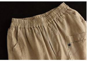 Quần baggy linen lưng thun ba túi thêu hoa lá - NU6815