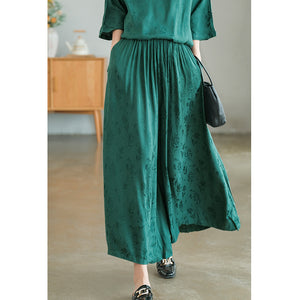 Quần baggy lưng thun ống rộng thêu hoa văn nổi - NU7542