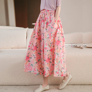 Chân váy lưng thun xếp ly in hoa liti - NU8647