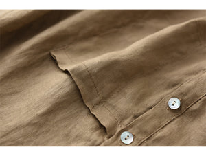 Áo sơ mi linen ngắn tay cổ đức khuy cài sát túi - NU5604