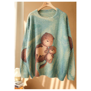 Áo len cashmere dài tay vẽ hoạt hình - NU6169