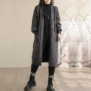 Áo khoác len trench coat dài tay kiểu bện thừng mắt cáo - NU7841