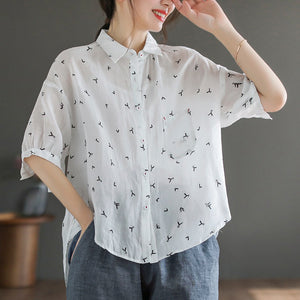 Áo sơ mi linen ngắn tay cổ đức in mỏ neo - NU7424