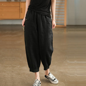 Quần baggy linen lưng thun hai túi nắp kiểu - NU7179