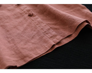 Áo sơ mi linen ngắn tay cổ đứng khuy tròn cài lệch - NU6918