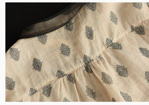 Áo sơ mi linen ngắn tay cổ pipi in hoa văn cân đối - NU6985