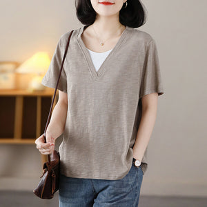 Áo T-shirt ngắn tay cổ V đơn sắc - NU8606