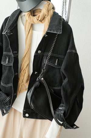 Áo khoác denim dài tay cổ đức hai túi chỉ nổi - NU7706
