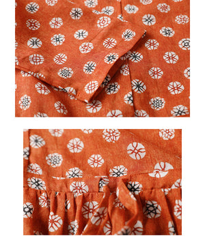 Đầm liền linen tay lửng cổ V hoa văn những vòng tròn - NU8260