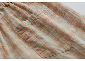 Quần baggy linen lưng thun kẻ sọc caro ống túm một túi sau - NU7423