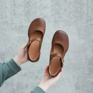 Giày da retro đế cao quai khóa gài mũi tròn - OD1234