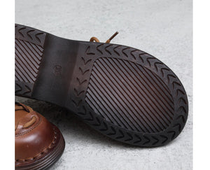 Giày da retro cao cổ cột dây khóa kéo - OD0988